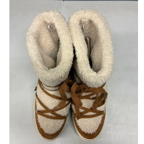 JSLIDES Winter Boots Women's Brown Suede Shearling Lined Lace Up Casual 8.5 - Picture 7 of 16